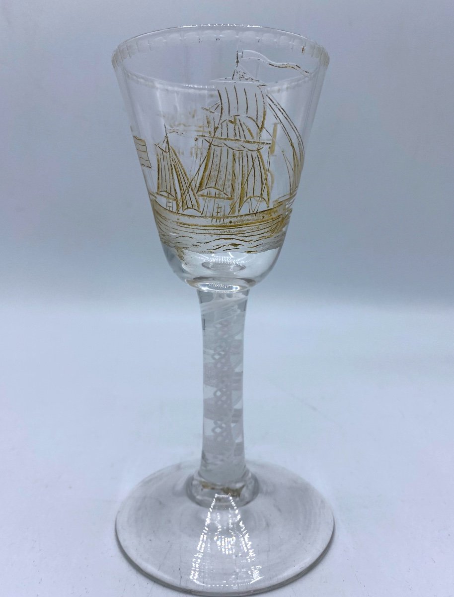 Verre à Pied Hollandais , Daté Et Couronné 1782-photo-2