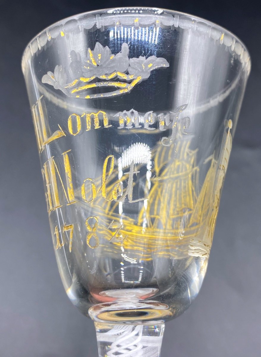 Verre à Pied Hollandais , Daté Et Couronné 1782-photo-1