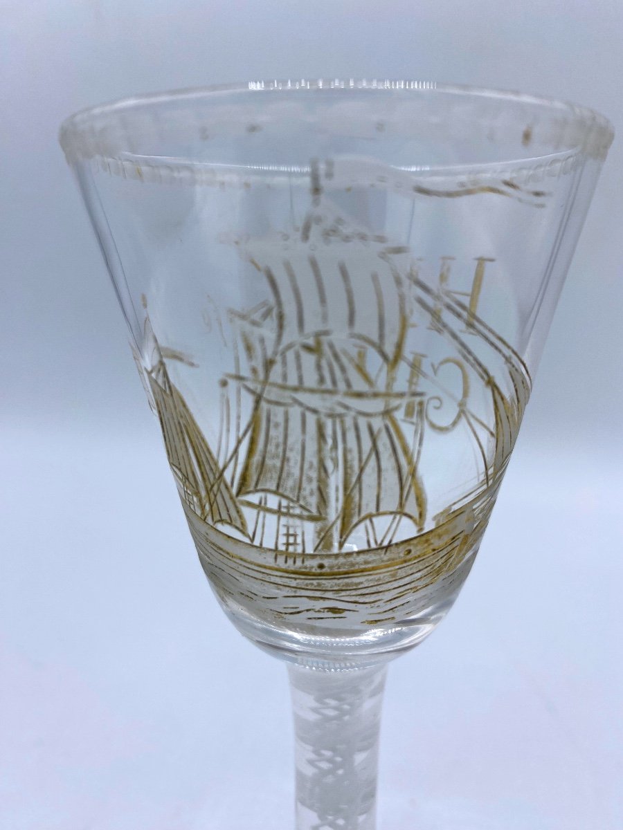 Verre à Pied Hollandais , Daté Et Couronné 1782-photo-2