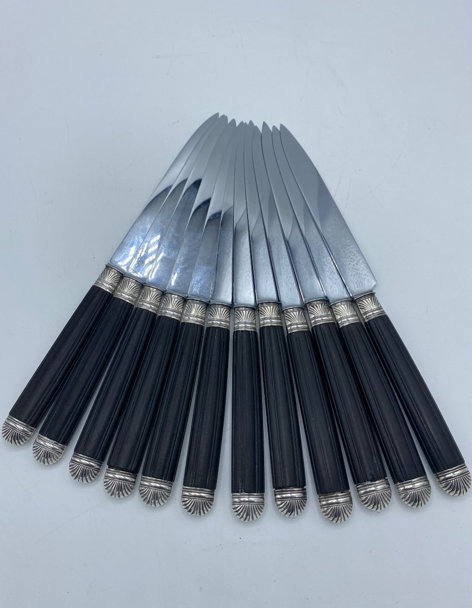 12 Ebony And Silver Table Knives -photo-2