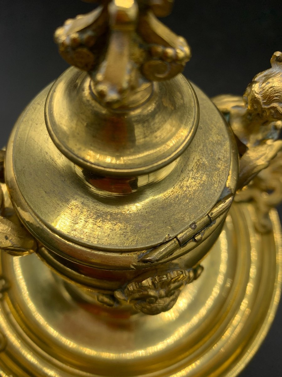 Inkwell In Gilt Bronze Signed Alphonse Giroux, Paris, 19th-photo-7