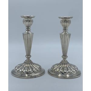 Pair Of Silver Candlesticks, 20th