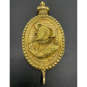 Ancien Porte Miniature En Bronze, François 1er , 19eme 