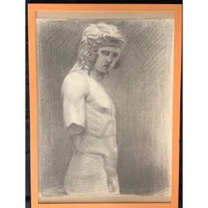 Academic Drawing Of A Nude Man, Late 19th Century 