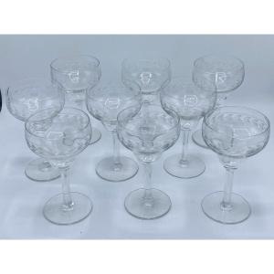 Engraved Crystal Water Glasses, Early 20th Century 