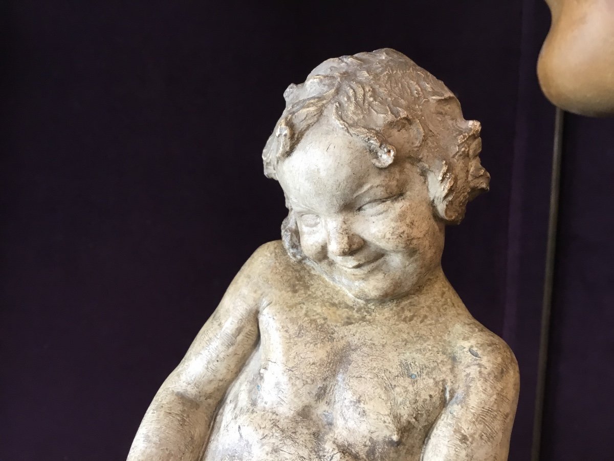 C. Cassou - Plaster Sculpture Little Girl With Cat-photo-3