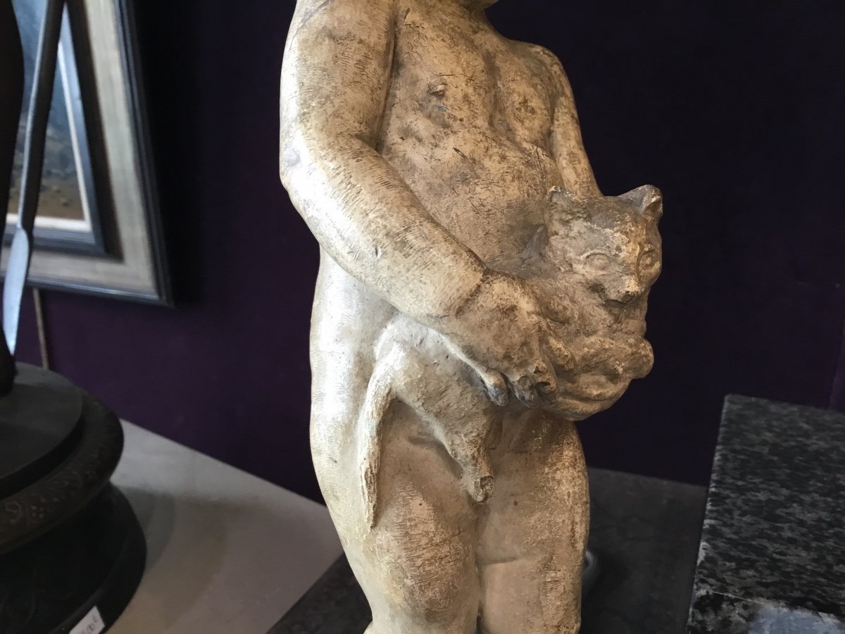 C. Cassou - Plaster Sculpture Little Girl With Cat-photo-4