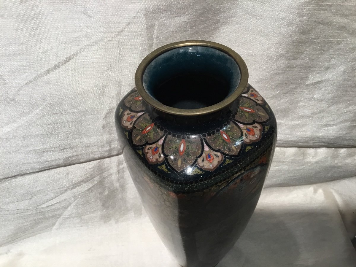 19th Century Japan - Enamel Cloisonne Vase With Rooster Decor-photo-3