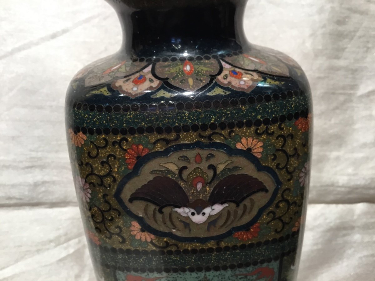 19th Century Japan - Enamel Cloisonne Vase With Rooster Decor-photo-5