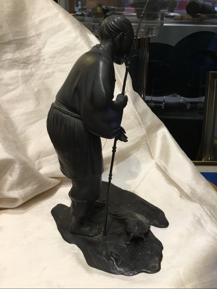 Japan 19th - Bronze Sculpture Fisherman With Turtle-photo-4