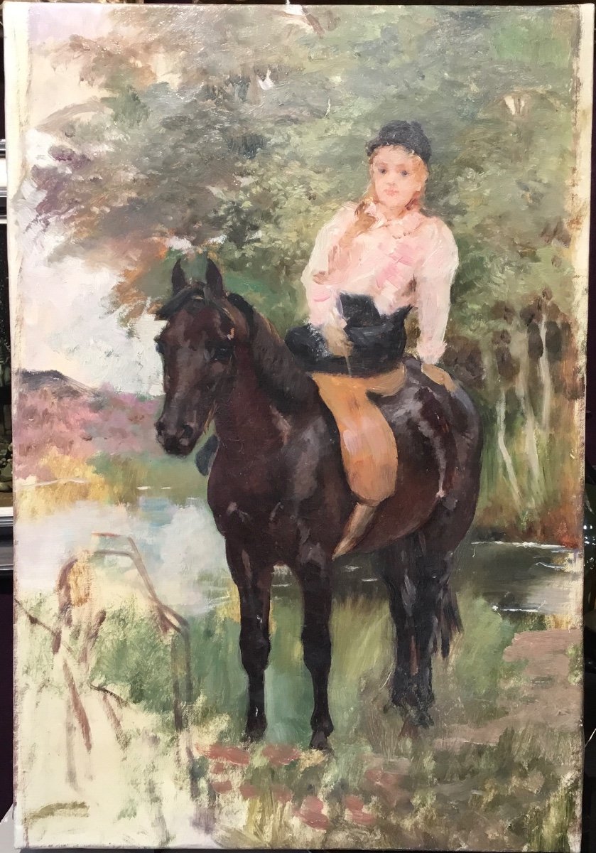 P. Tavernier - The Beautiful Horsewoman Painting Around 1920