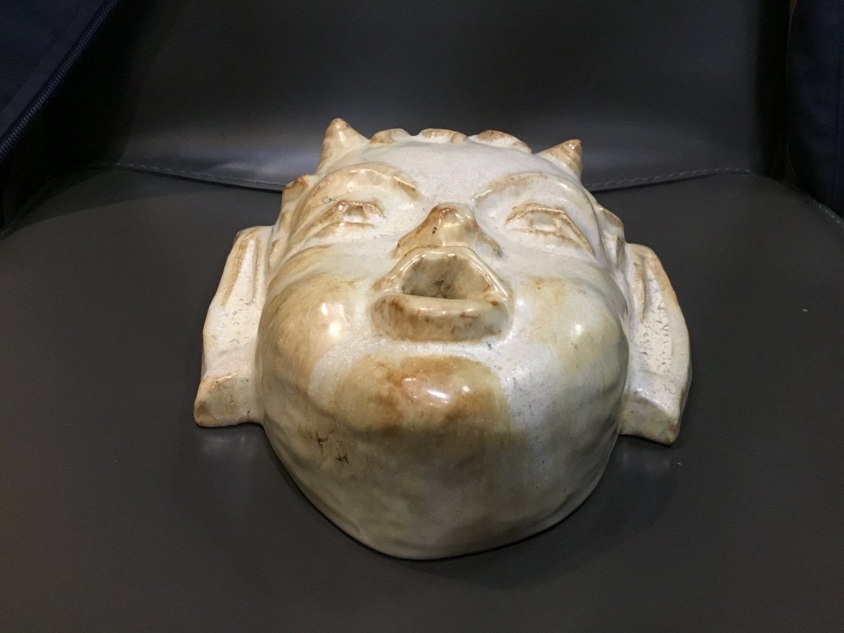 Art Nouveau Sandstone Mask Faun Head-photo-2