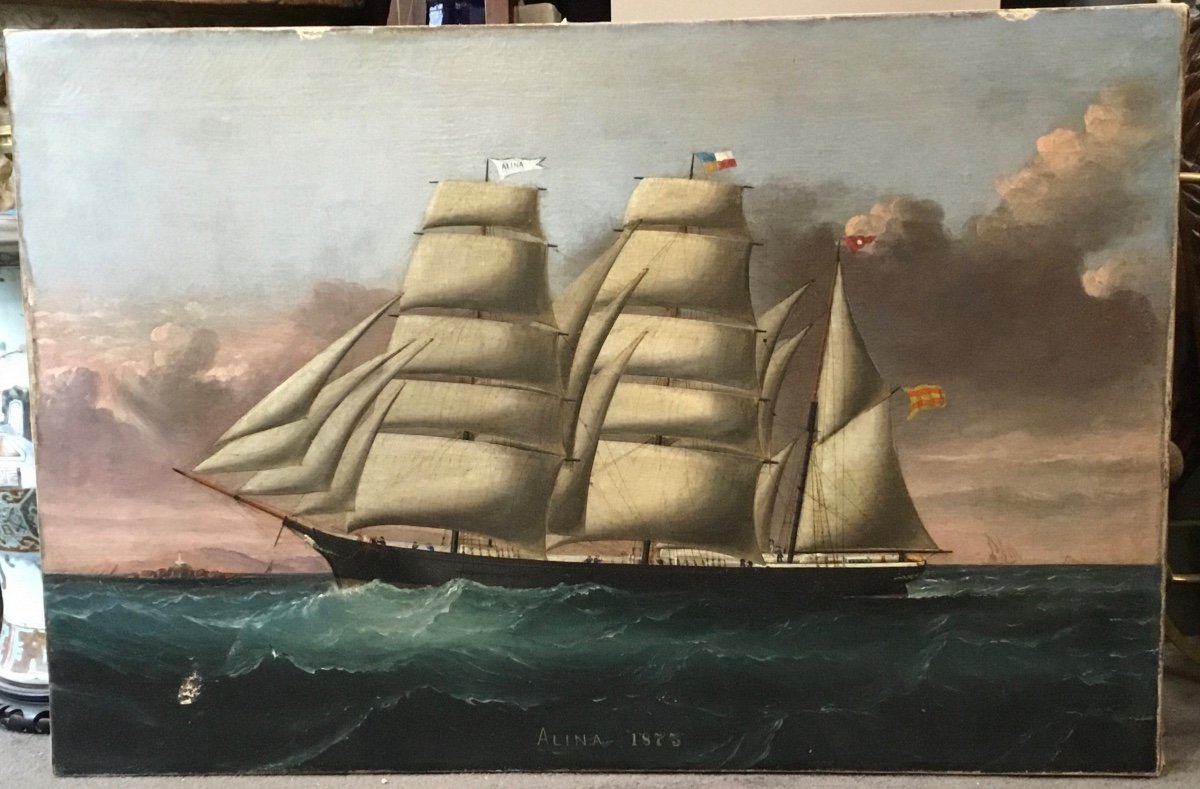 19ème - Tableau Portrait De Bateau « alina 1873 »