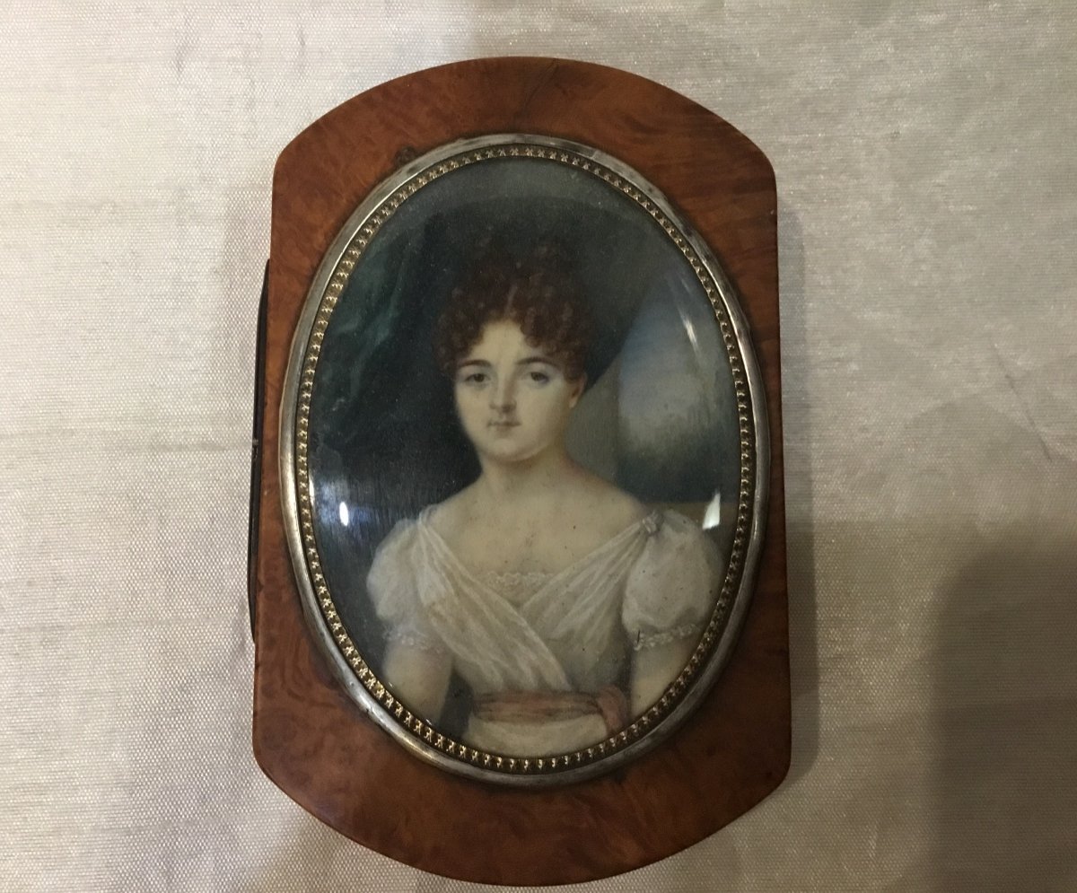 Miniature Decorating A Box, Portrait Of A Young Woman, 19th Century-photo-2