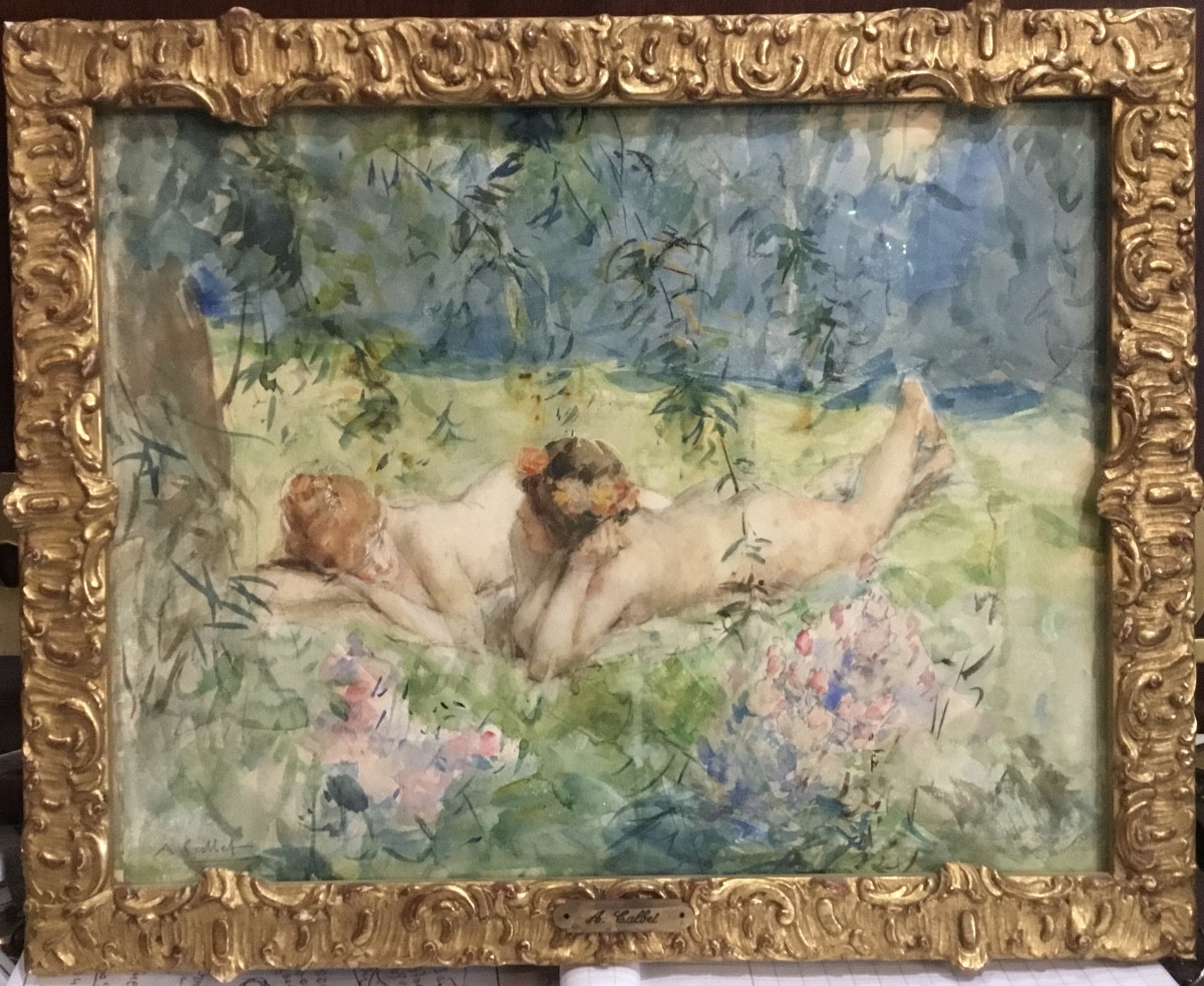 A. Calbet - Deux Jeunes Femmes Allongées Dans L’herbe Vers 1910