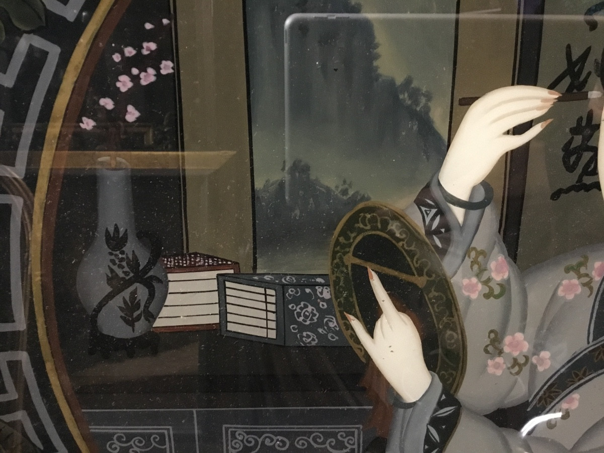 China 19th Century - Fixed Under Glass “young Woman Putting On Makeup”-photo-3