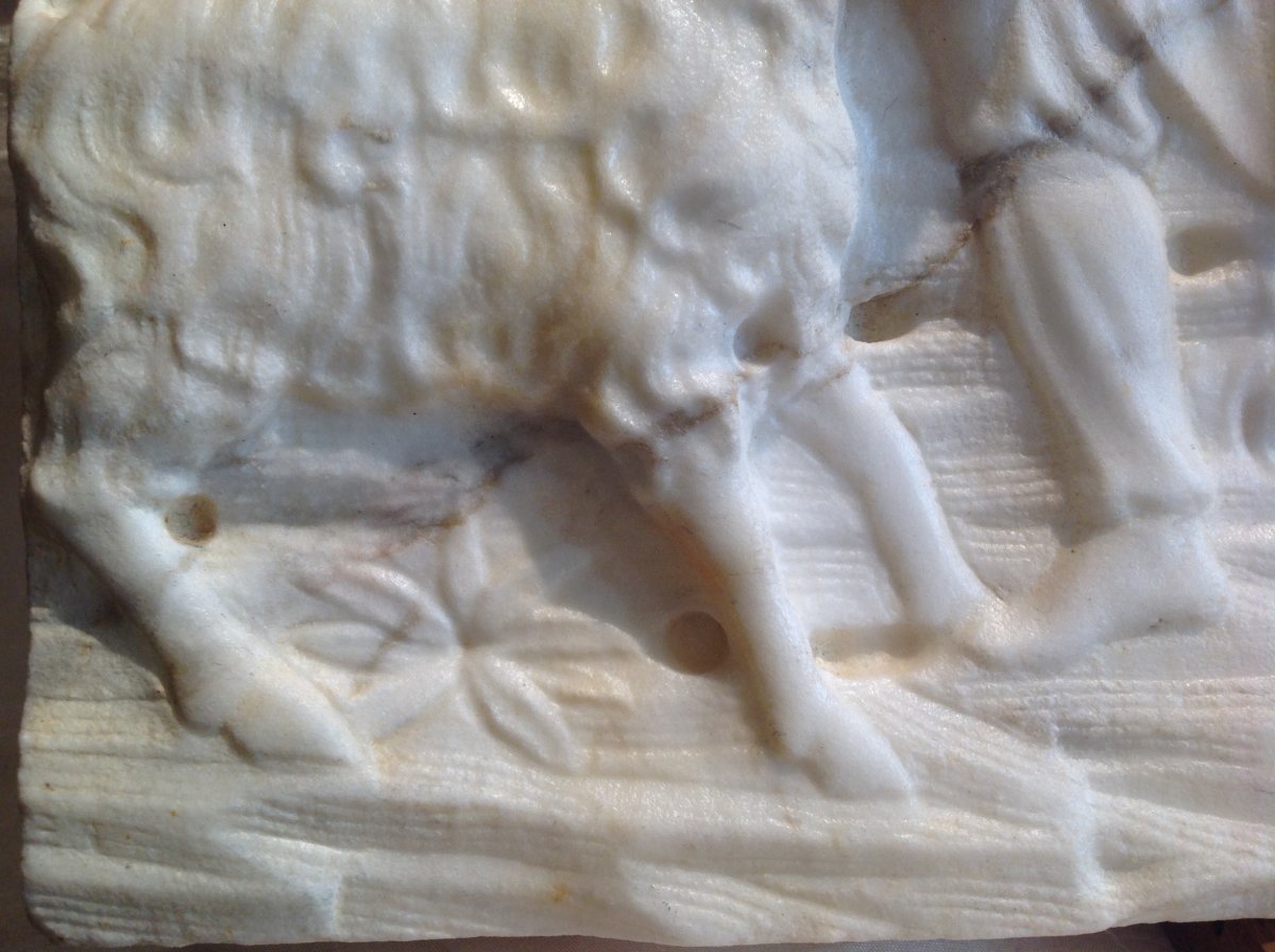 18th Century White Marble Bas-relief - Sacrifice Of The Lamb-photo-1