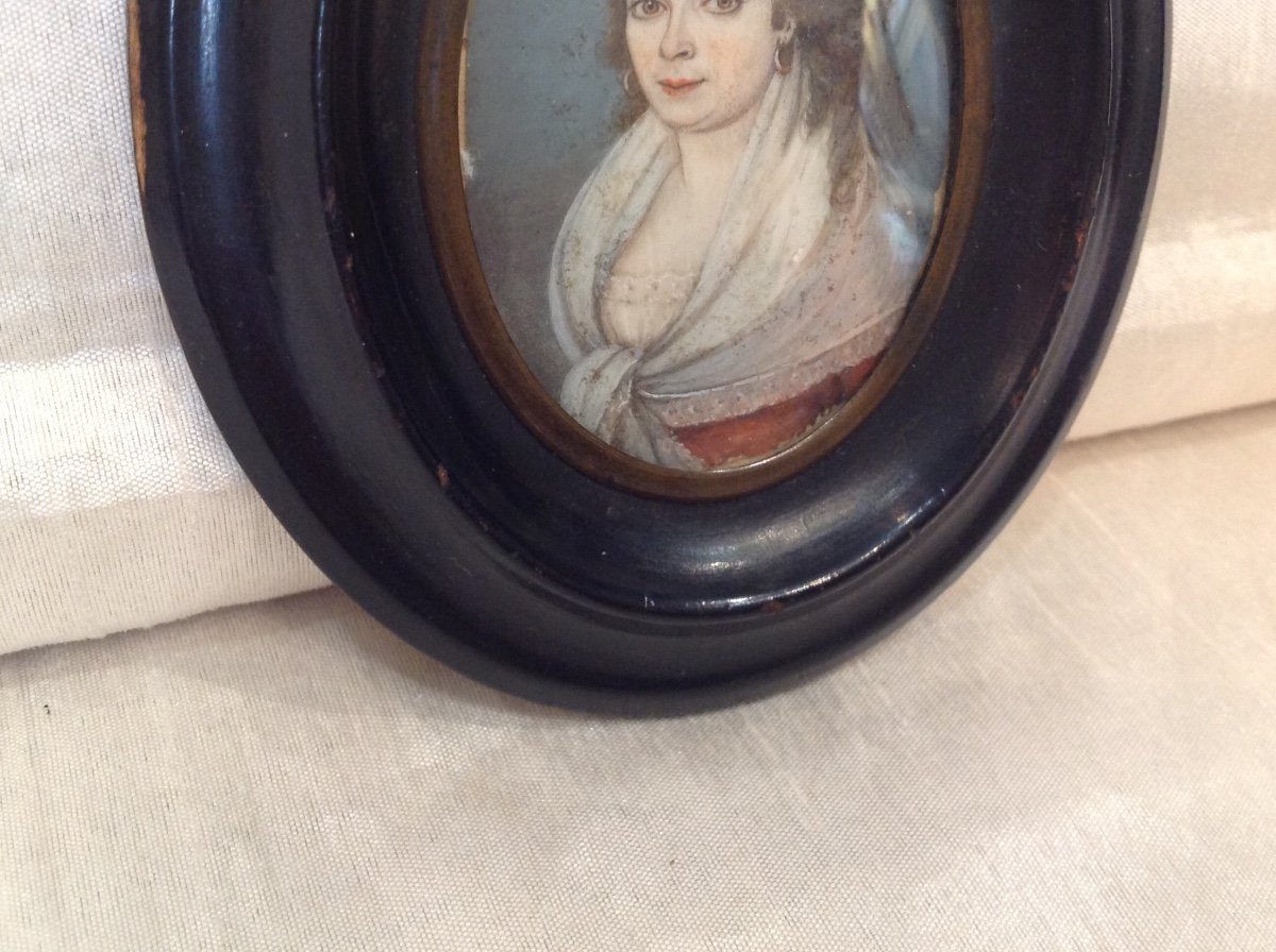 Miniature 19th - Portrait Of Woman With Headdress-photo-4