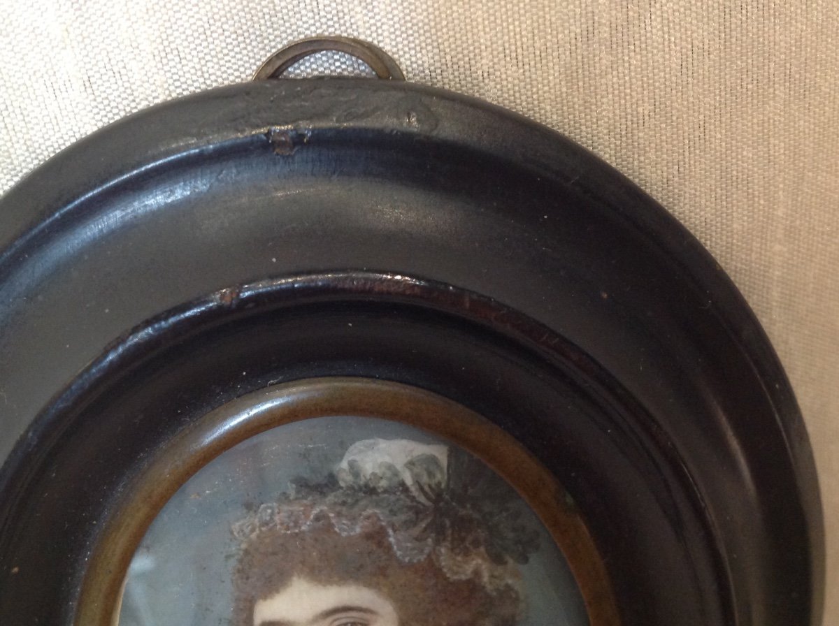 Miniature 19th - Portrait Of Woman With Headdress-photo-1