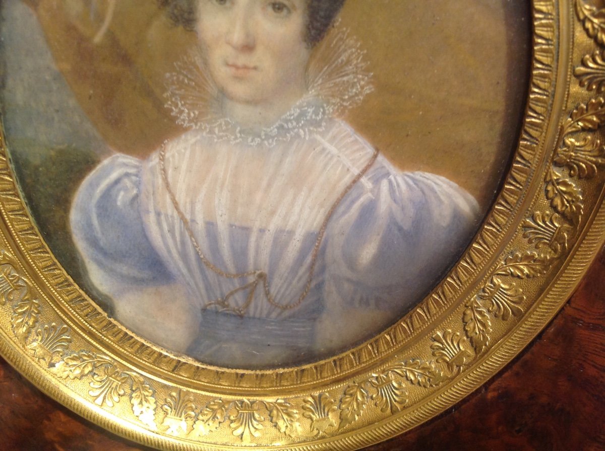 Miniature On Ivory 19th - Portrait Of Young Woman With Glasses-photo-3