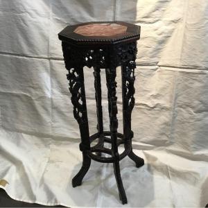 China 19th - Exotic Wood And Marble Stool