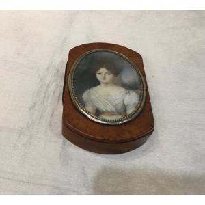 Miniature Ornant Une Boîte, Portrait De Jeune Femme XIXeme