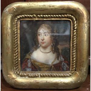 Angleterre XVIIe - Miniature Portrait De Jeune Femme