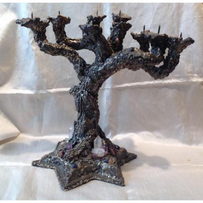 Chandelier Judaica à 7 Branches Menorah Bronze XXe