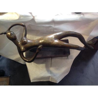 F. Prapan - Reclining Woman Large Bronze 1953