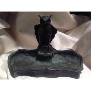 Paul Jouve - Owl Inkwell In Bronze Circa 1920