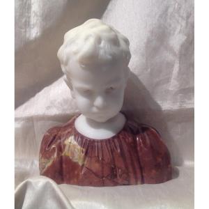 Sculpture Bust Of Boy In White And Red Marble 1900