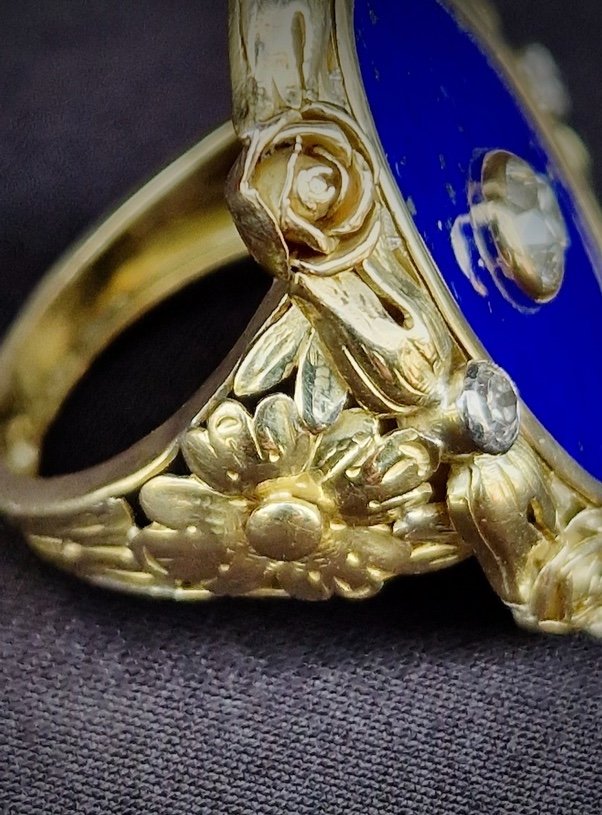 Art Nouveau Ring In Gold And Diamonds, Lapis Lazuli-photo-4