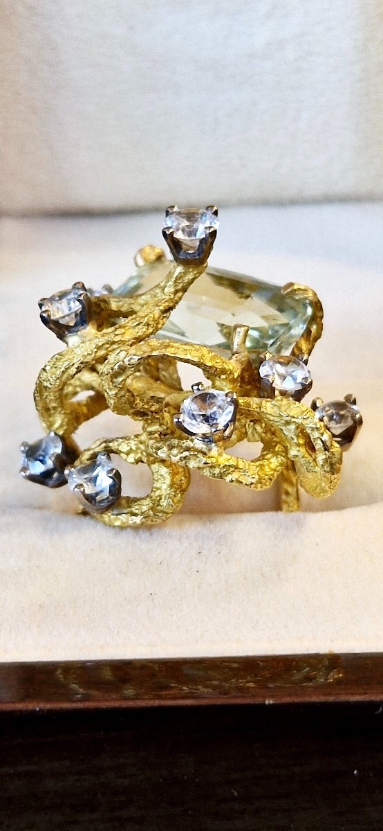 Designer Ring In Gold And Aquamarines -photo-3