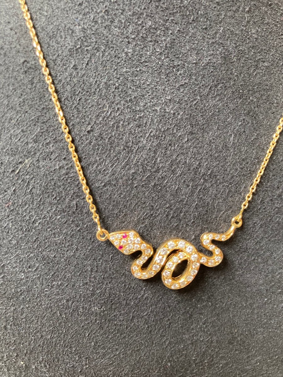 Gold Diamond And Ruby Snake Necklace -photo-2