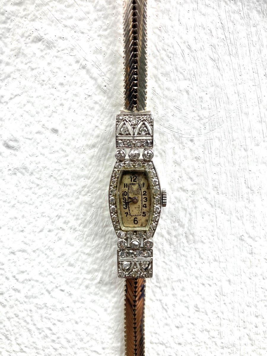 Art Deco Watch Gold Platinum And Diamonds -photo-3