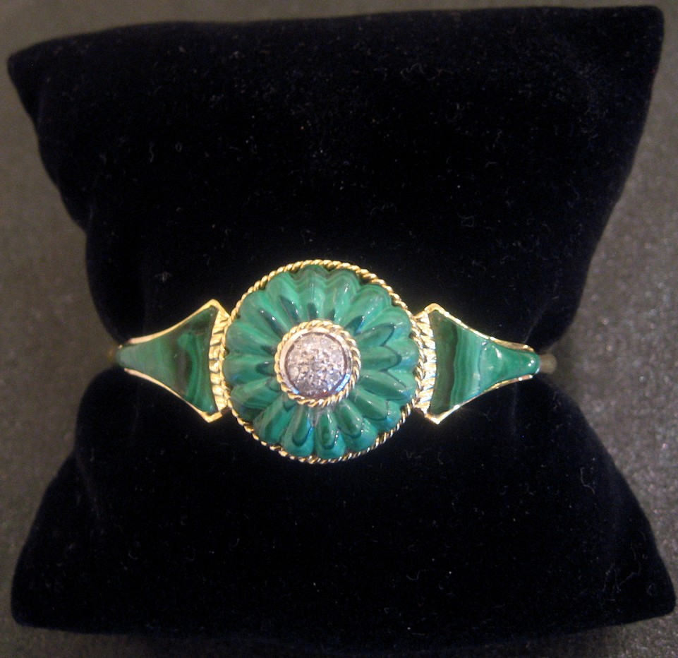 Bracelet Or, Malachite Et Diamants