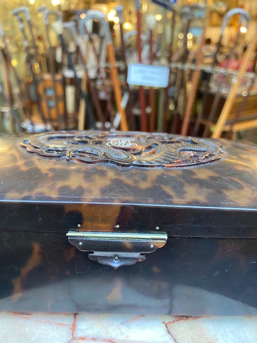 Tortoiseshell Box With Napoleon III Dragon Decor-photo-2