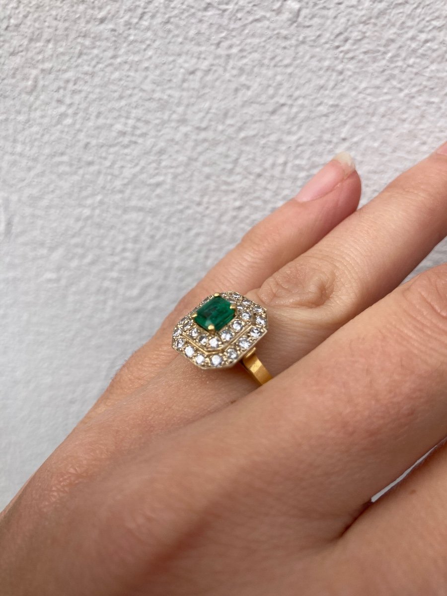 Yellow Gold Emerald And Diamond Ring -photo-2