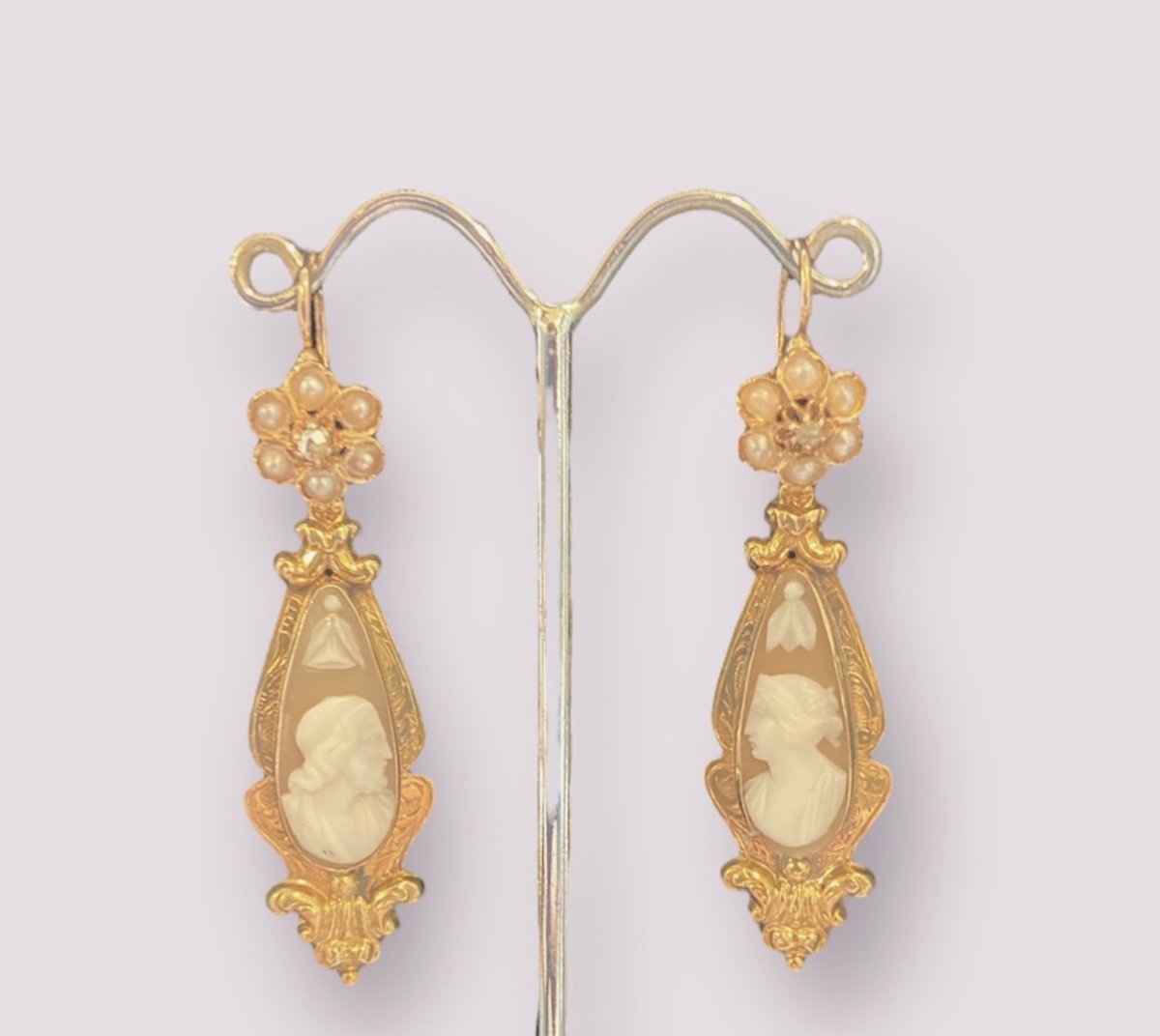 Boucles D’oreilles Camées Or Et Perles 