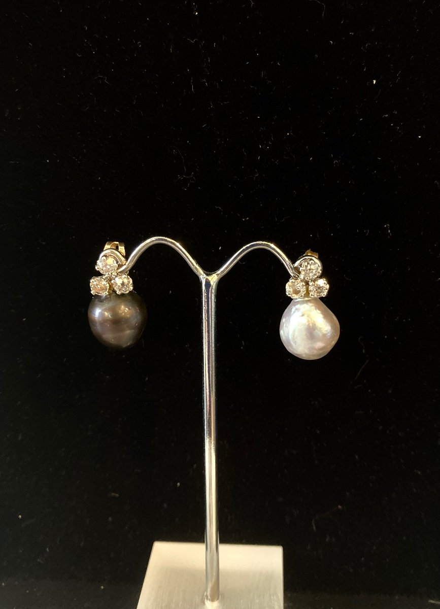 Tahitian Pearl, White Gold And Diamond Earrings -photo-2