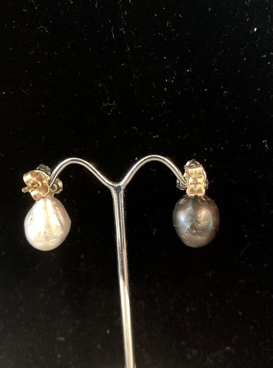 Tahitian Pearl, White Gold And Diamond Earrings -photo-4