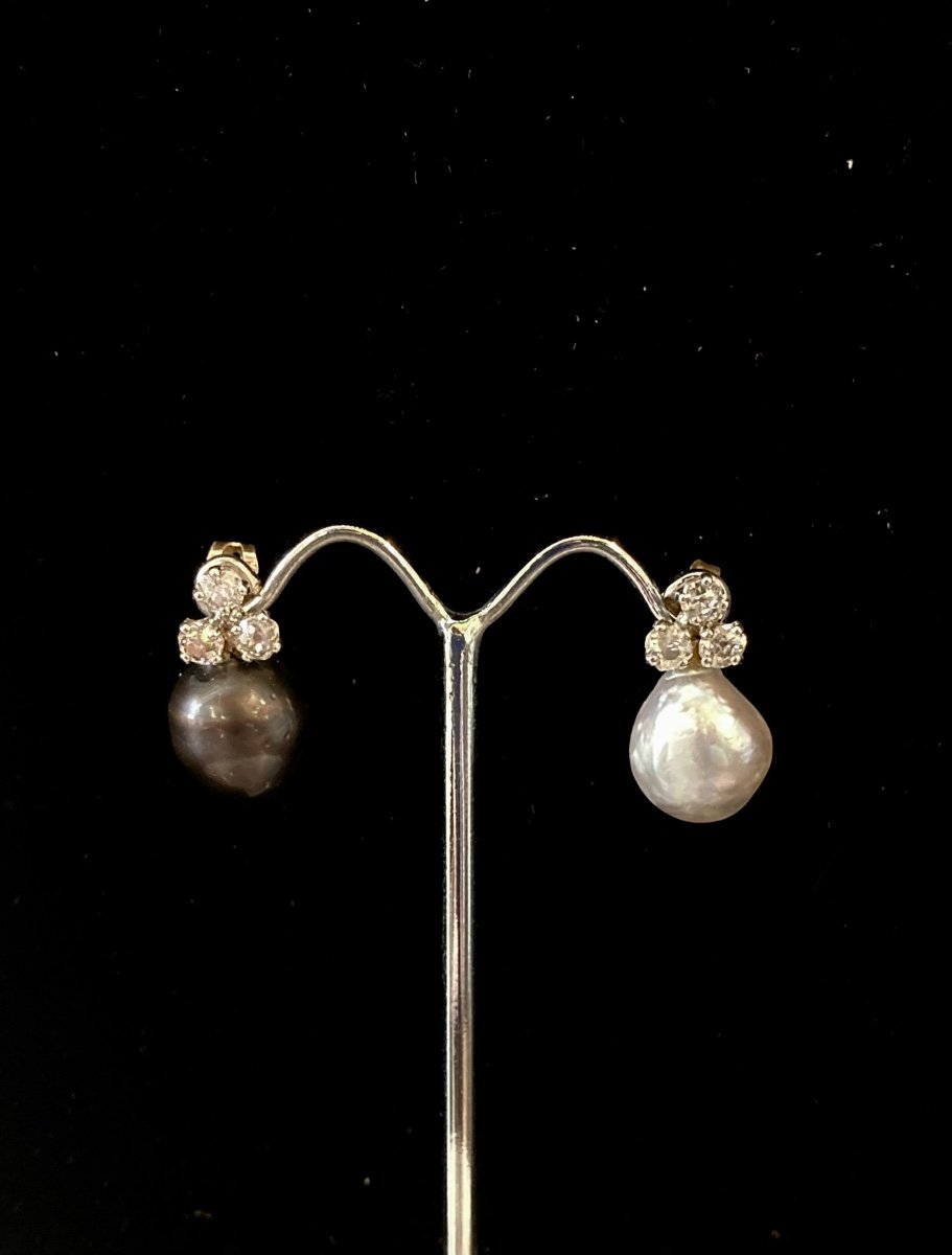 Boucles D’oreilles Perles De Tahiti, Or Blanc Et Diamants 