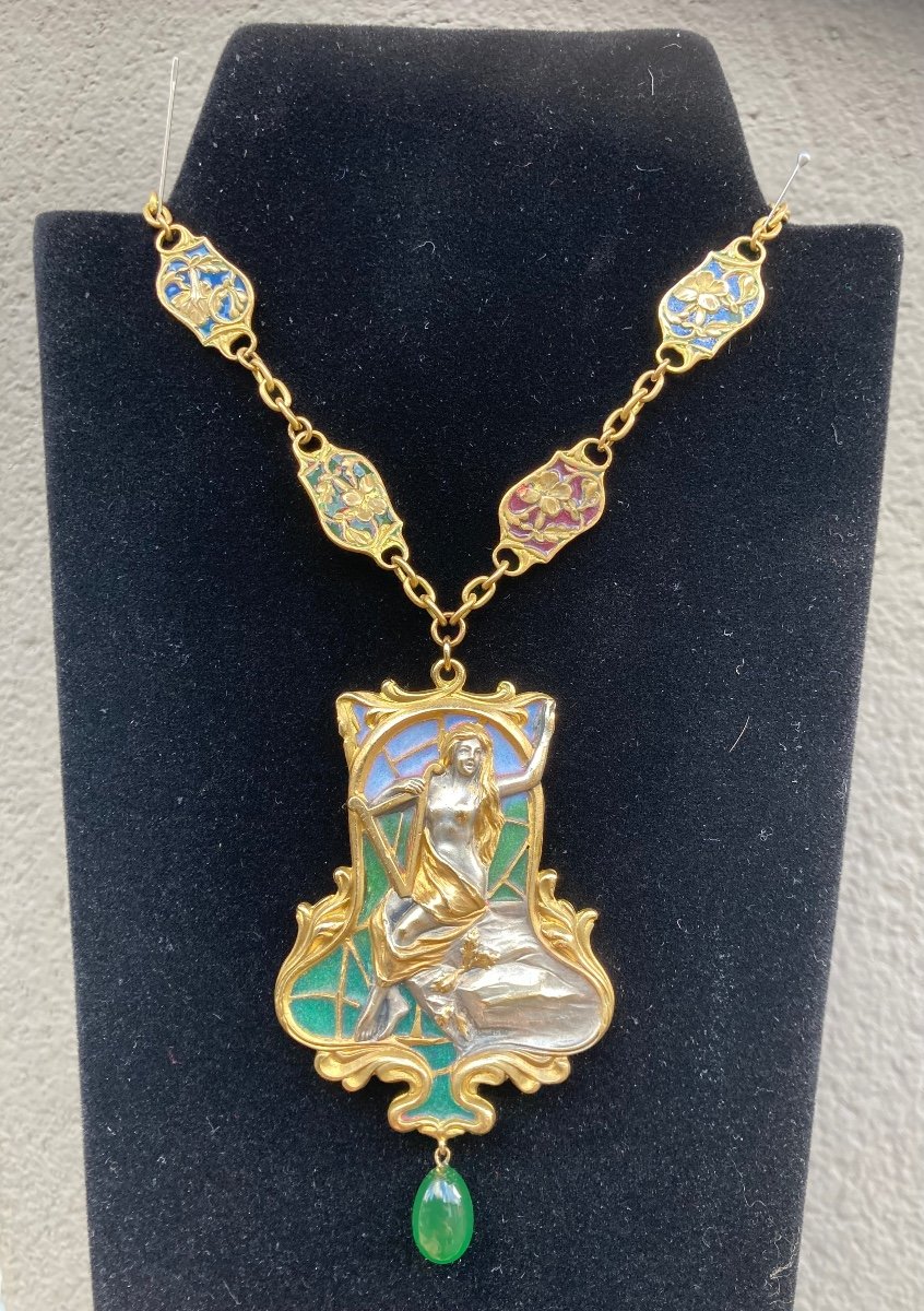 Art Nouveau Collier Bronze Et Plique-à-jour-photo-2