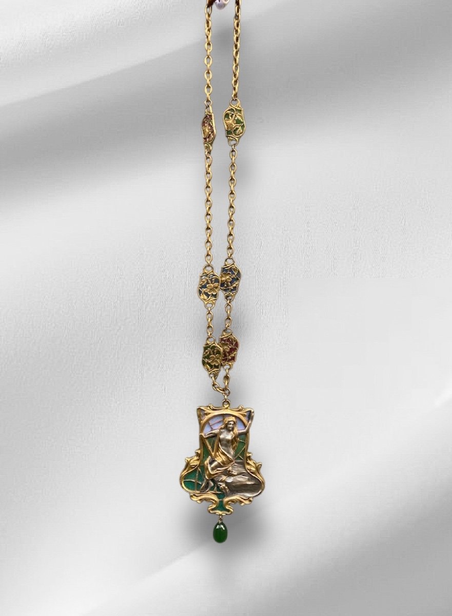 Art Nouveau Collier Bronze Et Plique-à-jour-photo-3