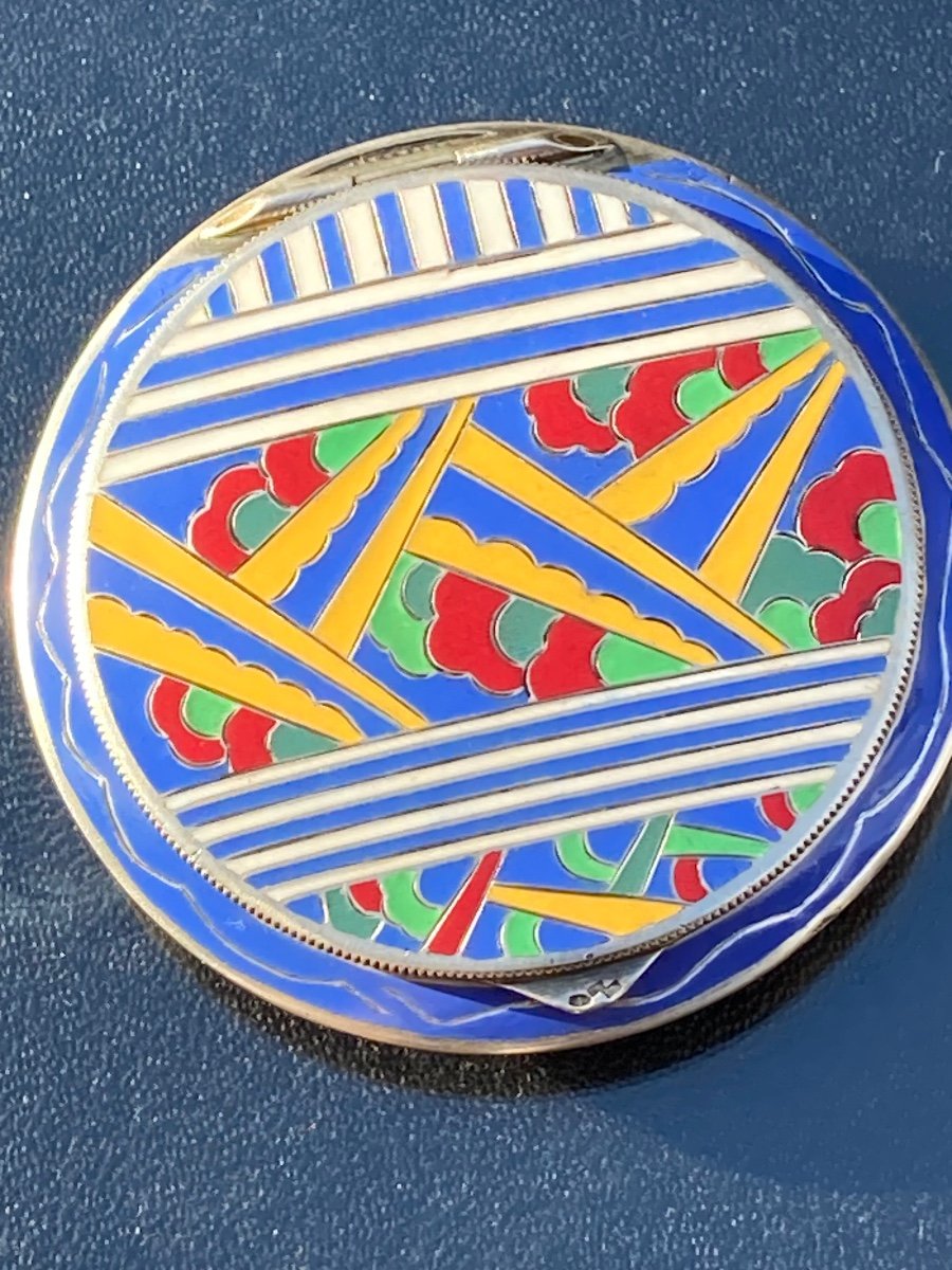 Art Deco Powder Compact Silver And Enamel -photo-3