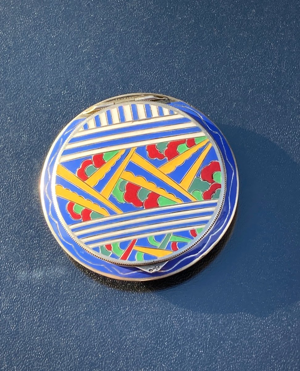 Art Deco Powder Compact Silver And Enamel 