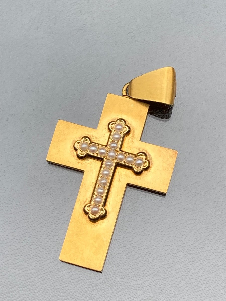 Gold Cross Pendant And Half Pearls -photo-2