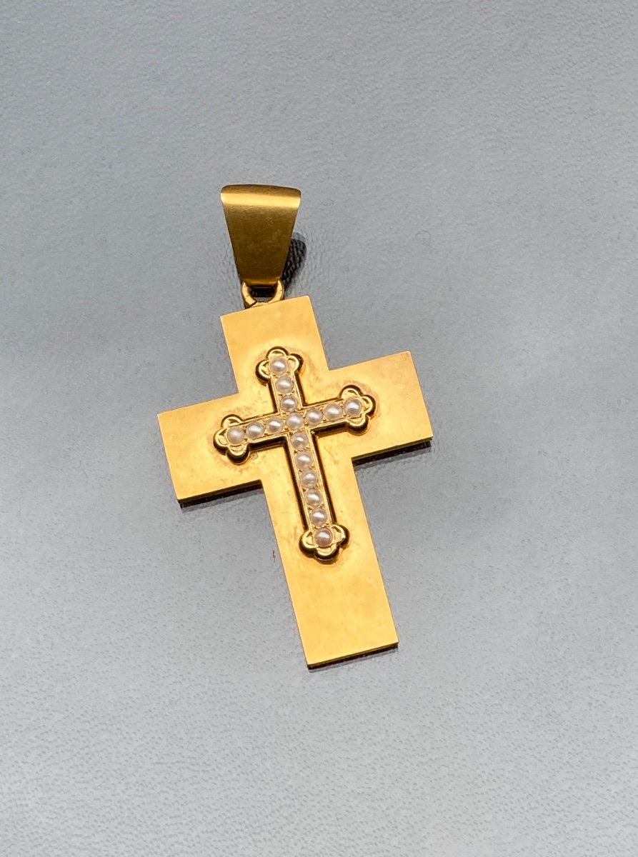 Gold Cross Pendant And Half Pearls 