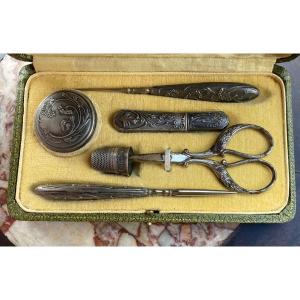 19th Century Silver Metal Sewing Kit