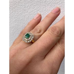 Yellow Gold Emerald And Diamond Ring 